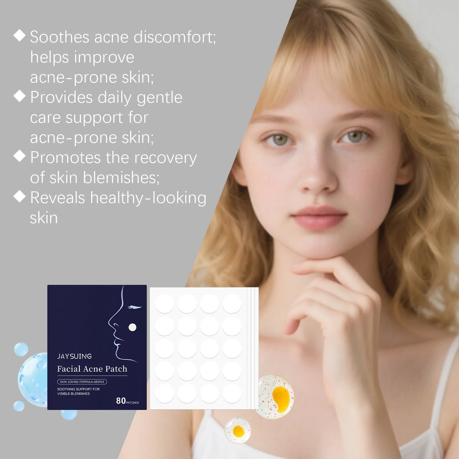 80 transparent hydrocolloid acne patches in a pack for pimple and blemish treatment
