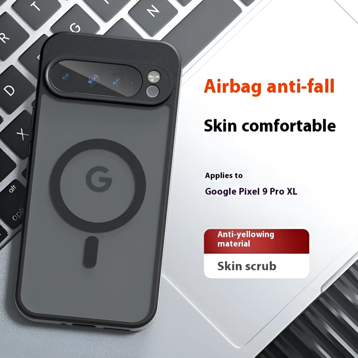 Magnetic Black phone case for Google Pixel, matte TPU PC cover with shockproof and anti-fingerprint features