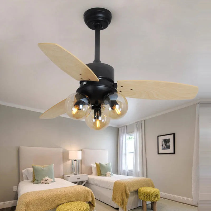 42 inch glass ceiling fan light with wood blades in black, brown or white for living room, bedroom or dining room