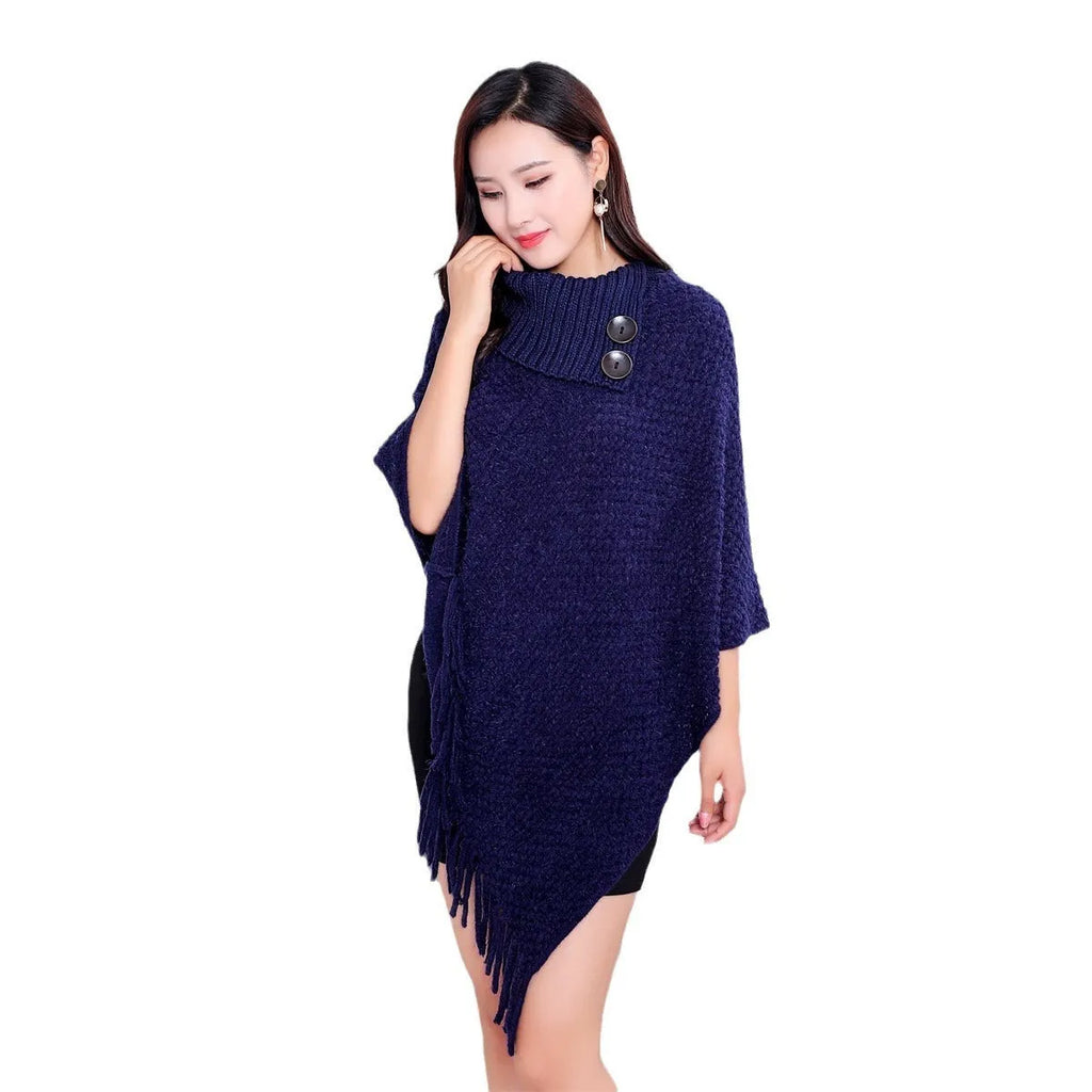 Dotted pattern sleeveless knit shawl cloak in apricot colour, free size European fashion outerwear