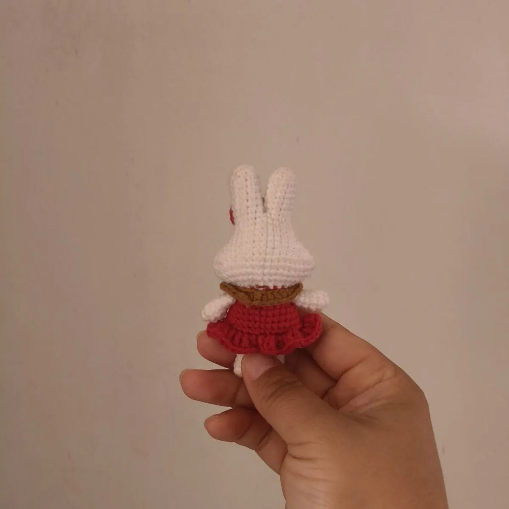 Hand-crocheted wool rabbit key chain pendant with optional metal ring attachment