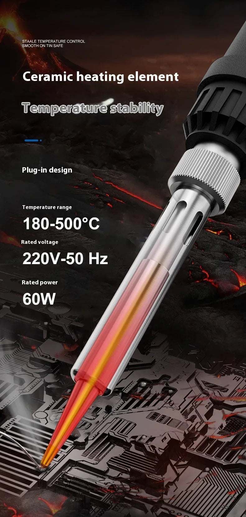 Grey 90W electric soldering iron kit with ceramic heating core and five tips