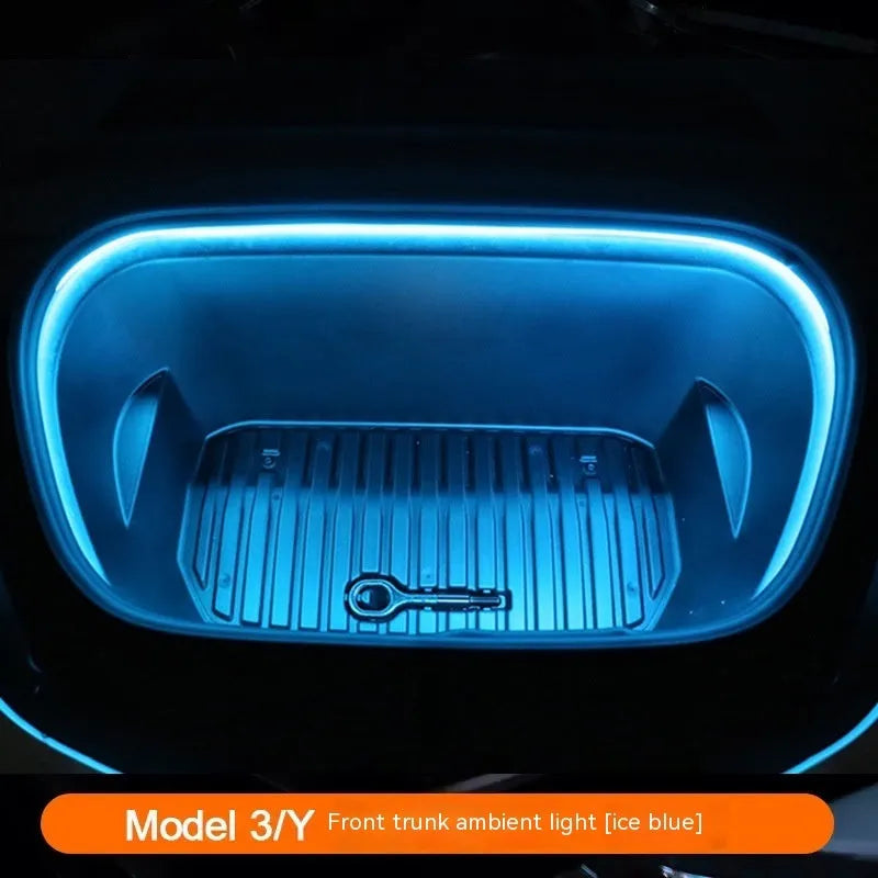 Tesla Model 3 and Y front console ambience light kit in soft silicone with pure white, warm white, and ice blue colour options.
