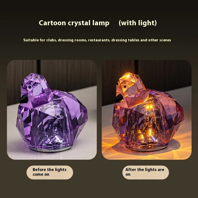 Portable crystal table lamp 85 x 80mm with built-in battery and three-gear dimming in pink, purple, or transparent