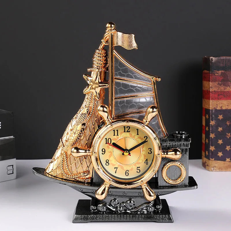 Fashion bedroom clock in gold or silver finish showing 22.6cm width and compact design