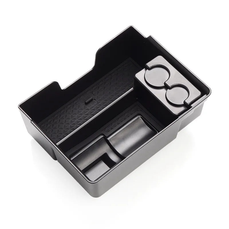 Plastic storage box organiser for Tesla Model 3, Model X, and Model S centre console.