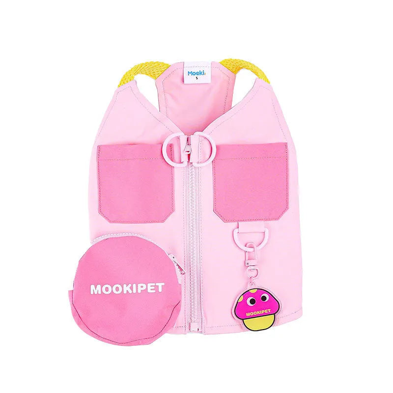 Pink dog traction vest harness for small breed dogs on a white background.