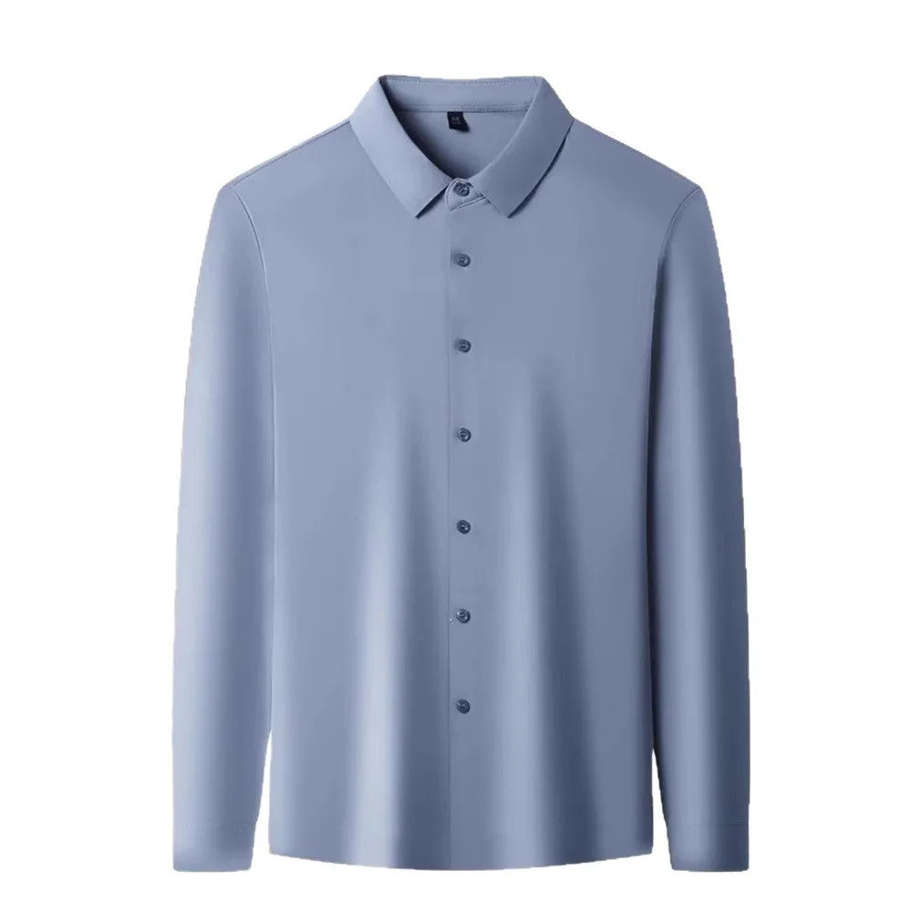 Seamless long sleeve anti-wrinkle shirt in elastic spandex fabric available in multiple colours