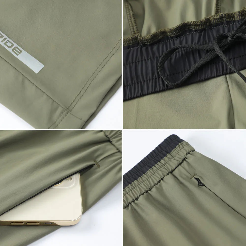 Men's loose fit ice silk quick-dry cropped pants in Army Green, Black and Gray colours for running workouts