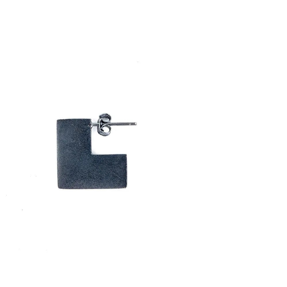 925 sterling silver oxidation black geometry square earrings, 16mm size, minimalist cold wind style