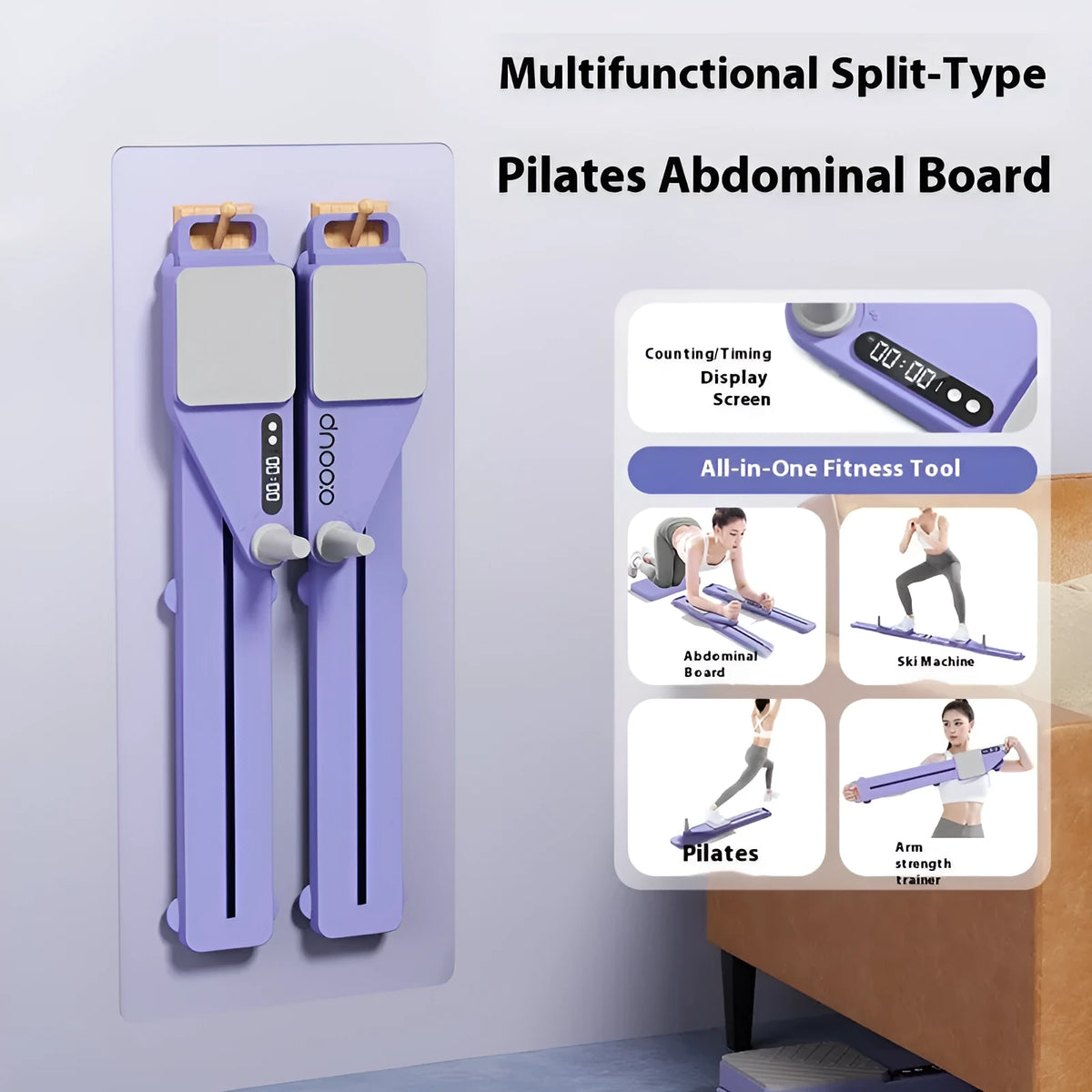 Multifunctional split skiing machine trainer PP board 85cm x 11cm x 7cm in peach sky pink or twilight purple with charging counter option