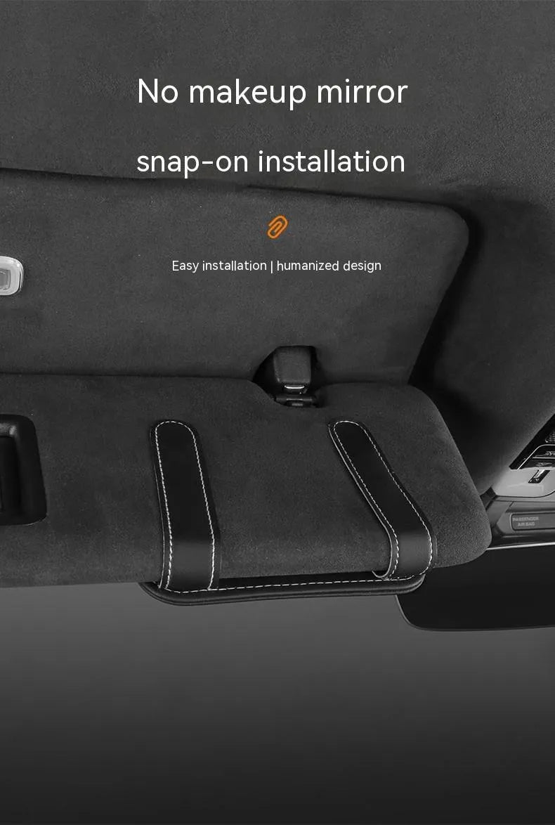 Automotive sun louver storage multifunctional card holder in first-layer cowhide with snap-on installation and glasses clip