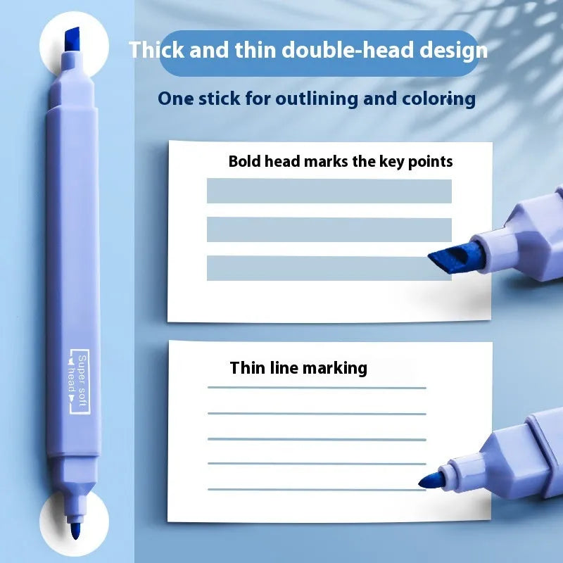 Double-headed fluorescent marking pens in sets of 6 or 12, showing vivid ink colours for highlighting