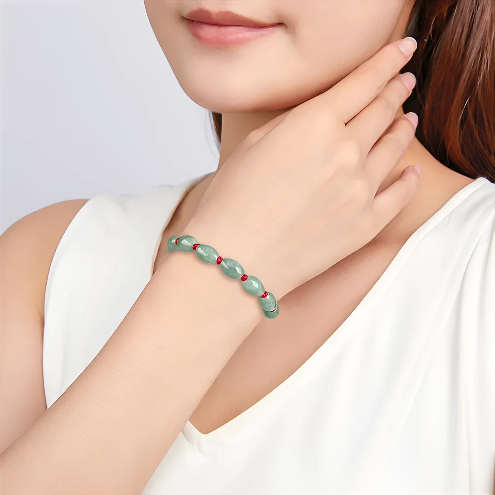 Traditional jade stone bracelet in dark green or red colour with certificate