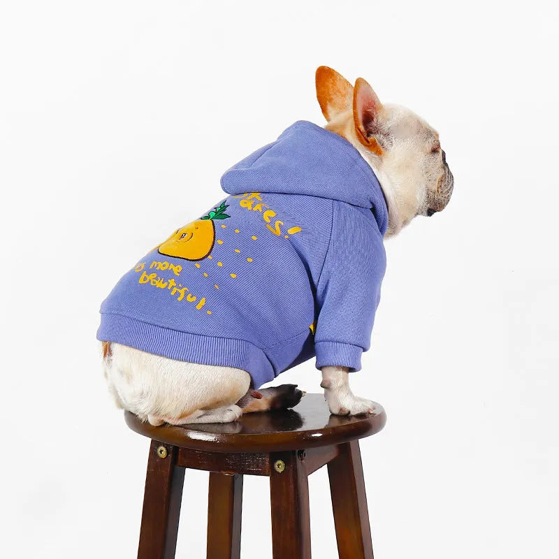 Blue and purple cartoon printed cotton pet hoodie with hooded design for dogs