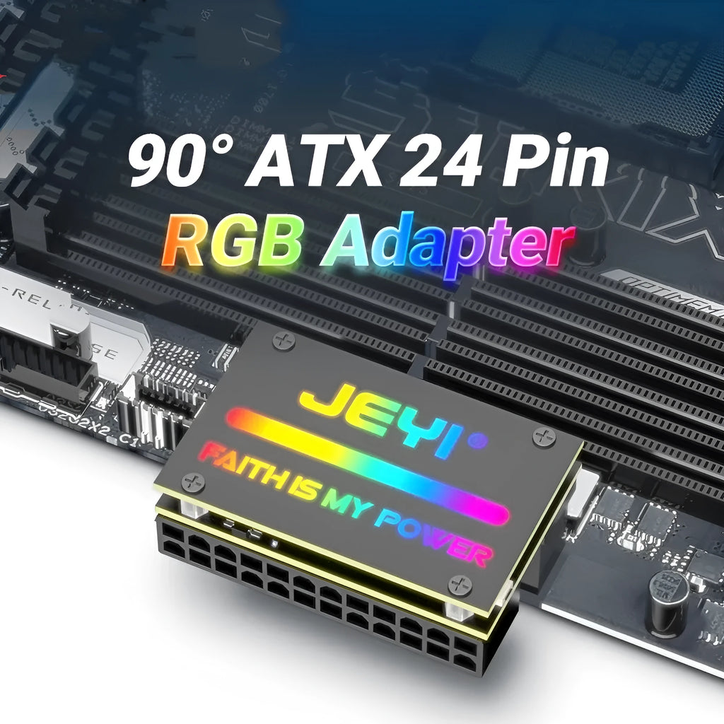 ATX 24Pin 90 degree steering elbow adapter cable with switchable RGB horse running lighting effect