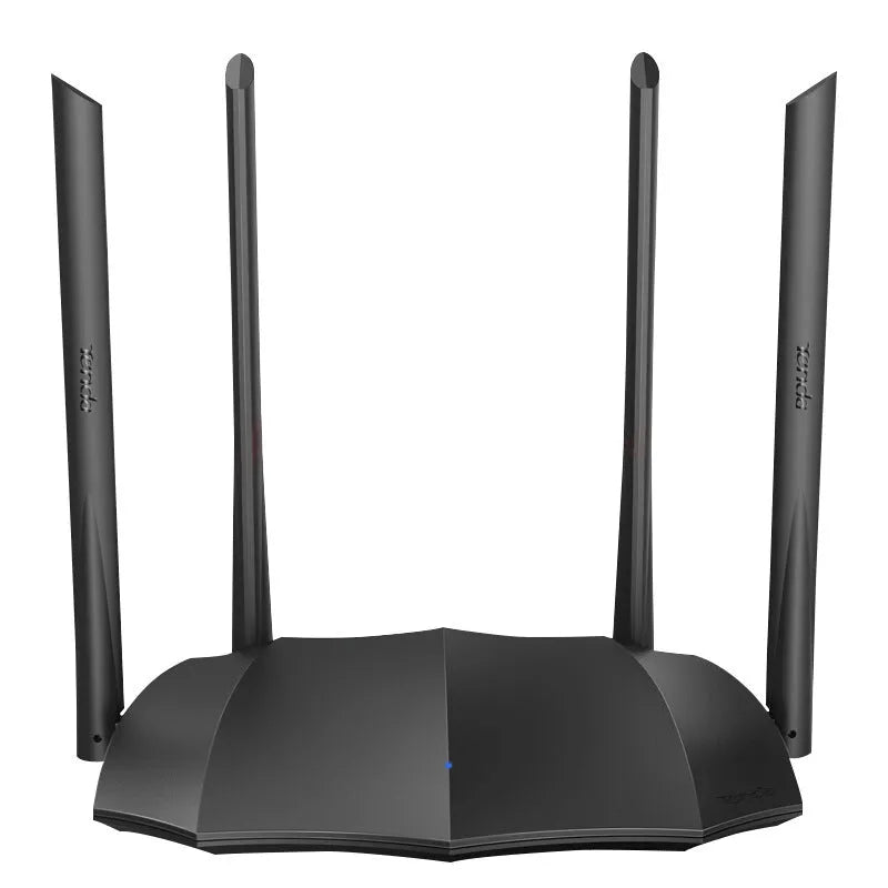 AC8 dual-band wireless gigabit router with multiple LAN ports on a desk.