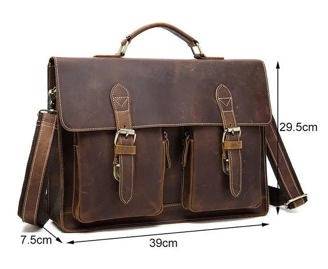 Small yellow brown Crazy Horse leather messenger bag with shoulder strap for men