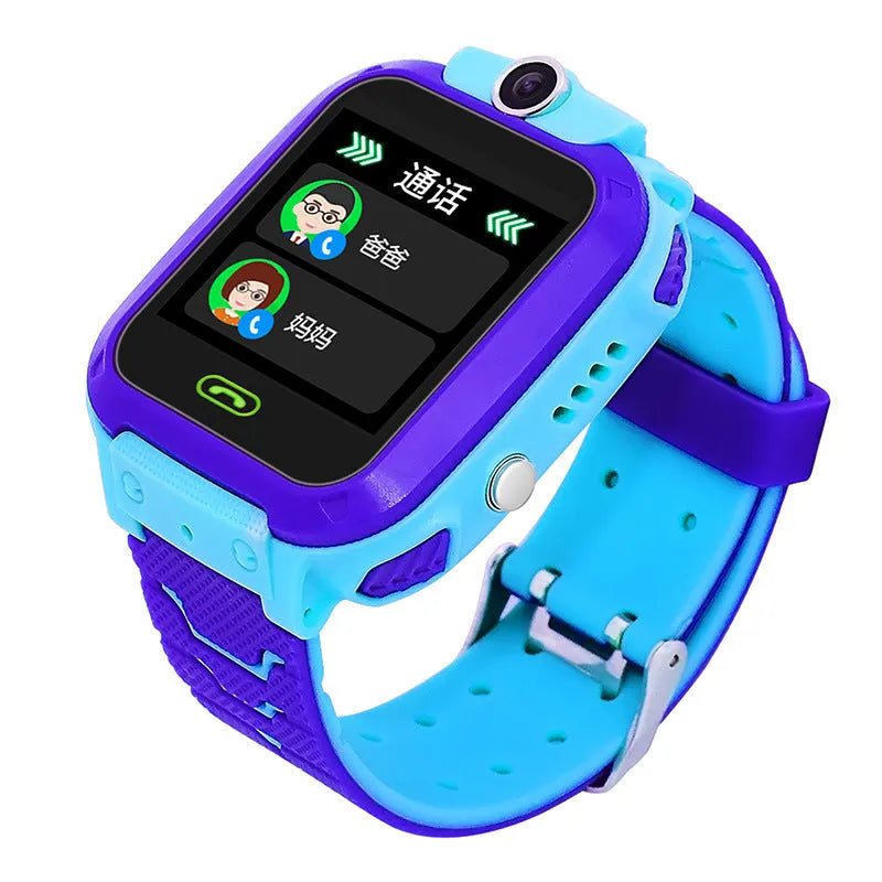 Blue children's waterproof smartwatch with colour touch screen on a silicone strap