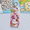 Lucky Cat cartoon design plastic certificate sleeve with a metal ferrule pendant attached.