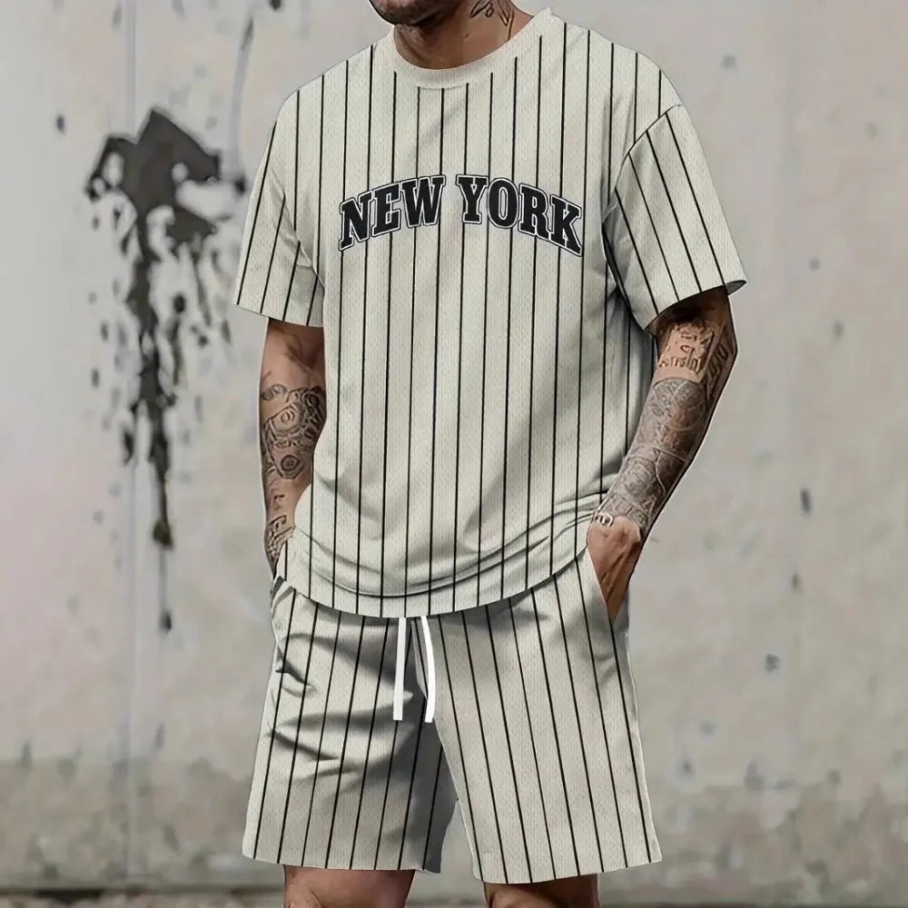 Men's 3D printing sports suit with short sleeves and shorts in polyester, sizes XS to 6XL