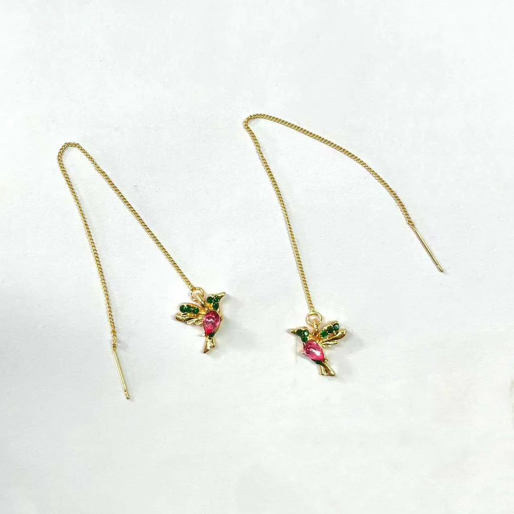 Bird hanging earrings with mixed zirconium wings design in blue, red, and red lvzuan colour options