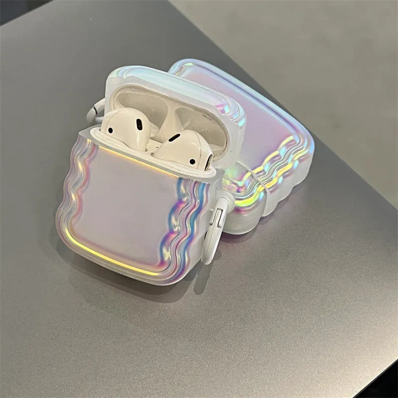 Colourful silicone protective case for Apple AirPods with a laser ring design on the front.
