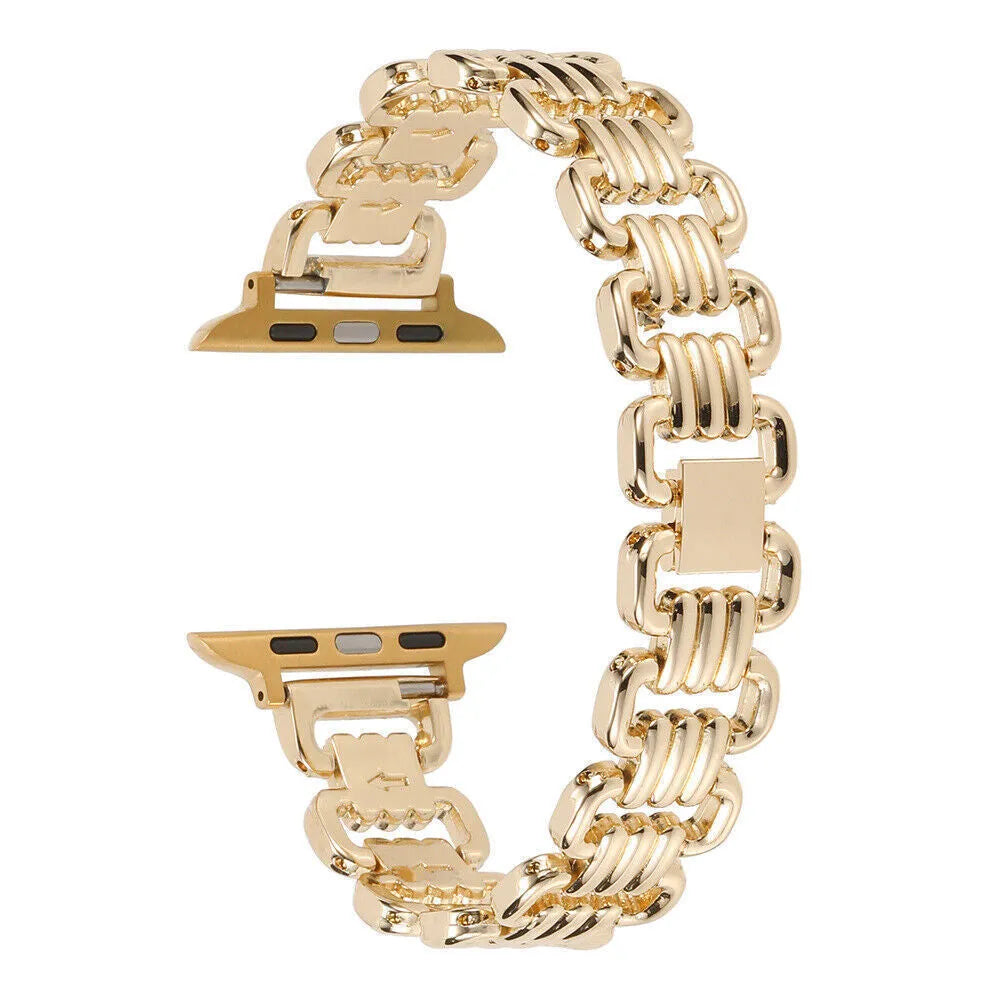 Alloy metal ladies watch bracelet for Apple Watch in silver, black, gold, rose gold, and Starlight colours, sizes 38-49mm
