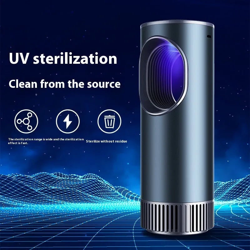 Black smart car air purifier for formaldehyde removal and ion generation, with USB cable.