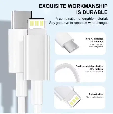 Fast charge mobile phone data cable with Lightning interface, woven transparent finish, 1-2m length
