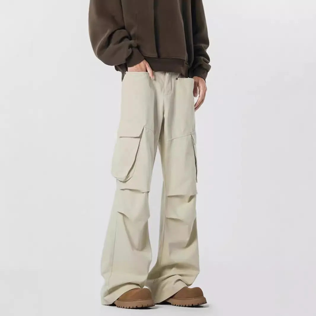 Men's straight leg casual trousers in retro high street style with cardigan button opening