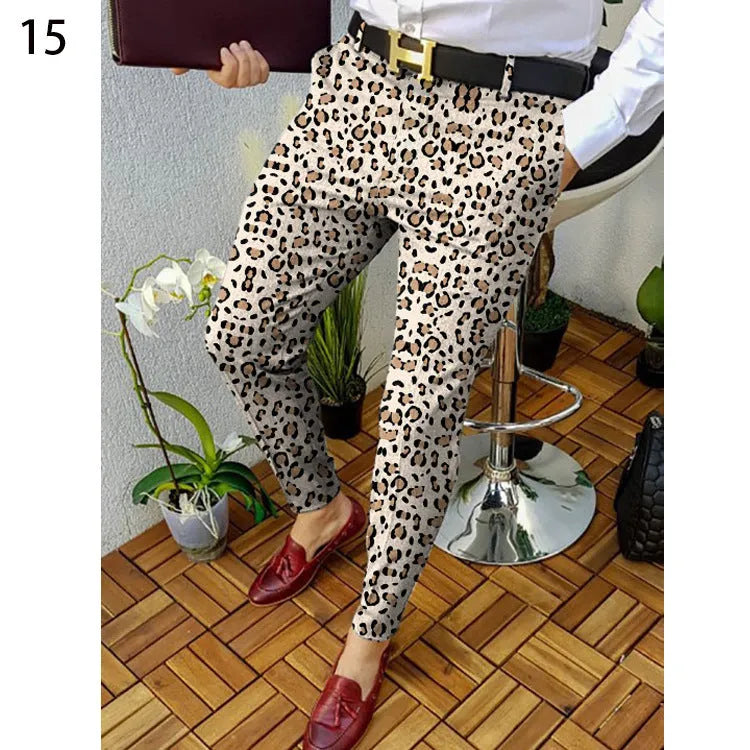 Men's slim-fit plaid casual trousers with 3D printed pattern, straight leg design, and micro-elastic fabric in colour RKKZ49.