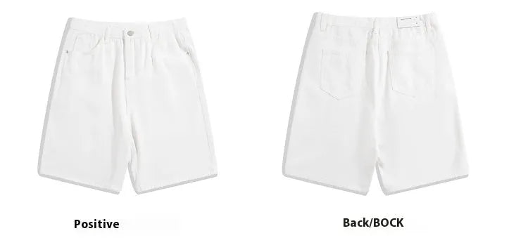 Men's light blue denim shorts with five pockets and a straight-leg cut on a mid-waist.