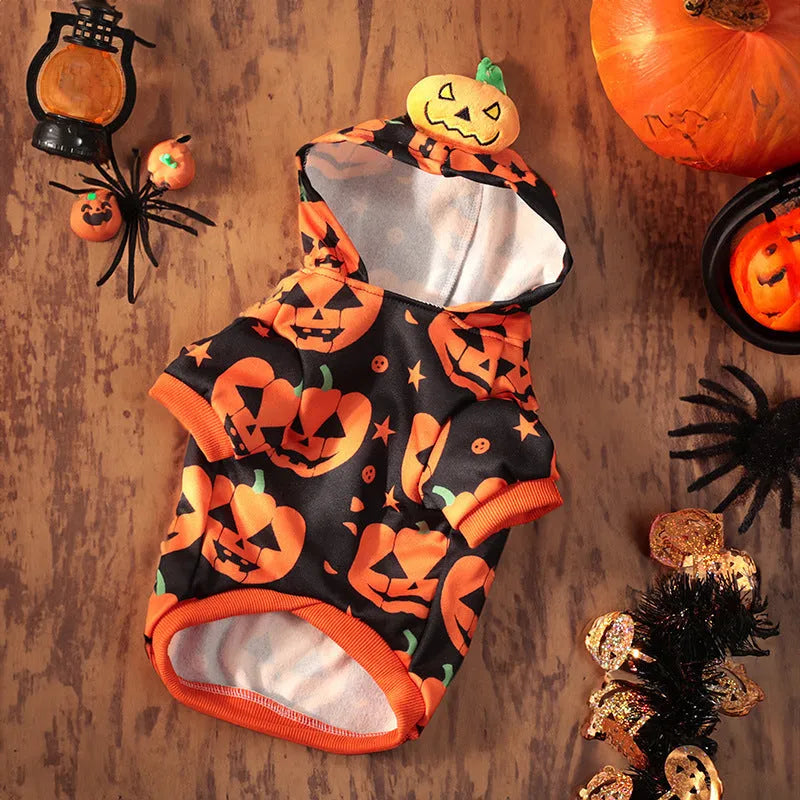 Halloween pumpkin skirt and sweater pet costumes for dogs and cats in crystal velvet material