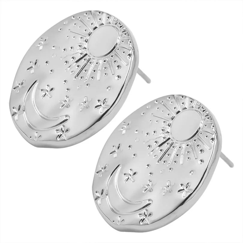 304 stainless steel geometric shell stud earrings with electroplated gold or silver finish