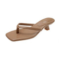 Women's square toe stiletto heel flip-flops with rubber sole in black, milky white or apricot