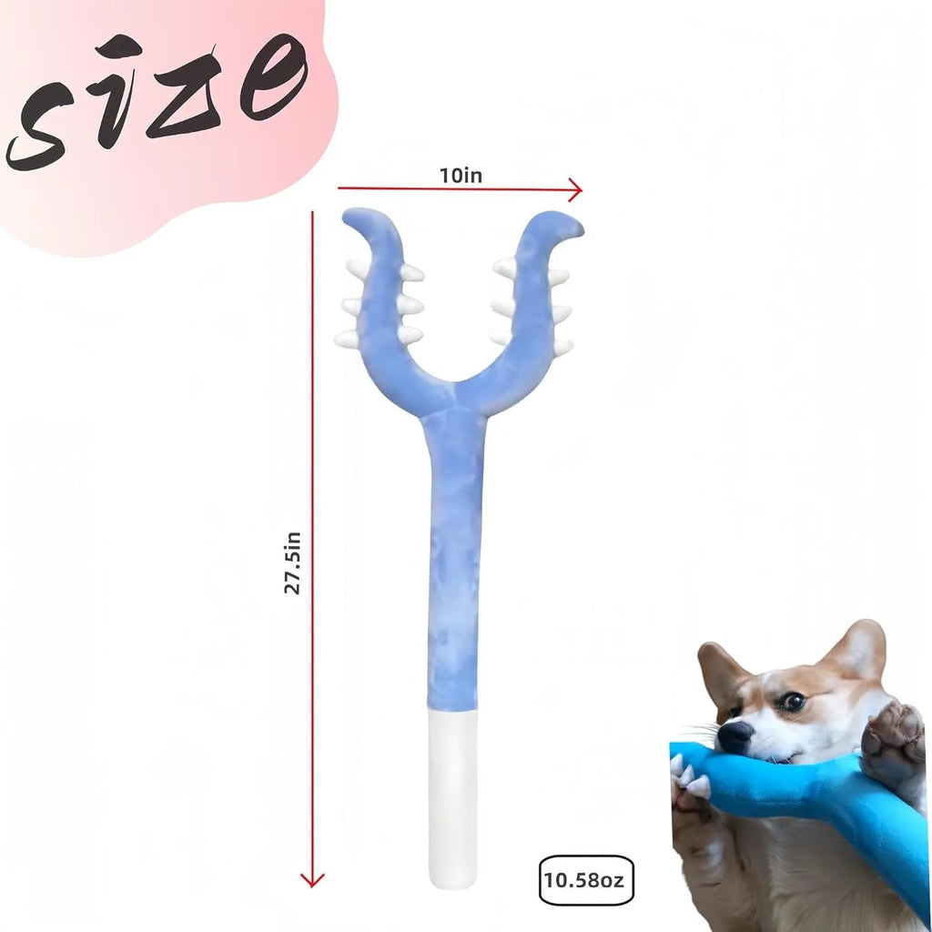Blue plush cat wand toy with 70cm length shown during interactive play with cat