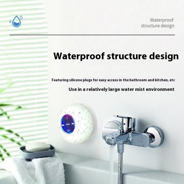 Large suction cup waterproof Bluetooth audio speaker with integrated lighting in multiple colour options