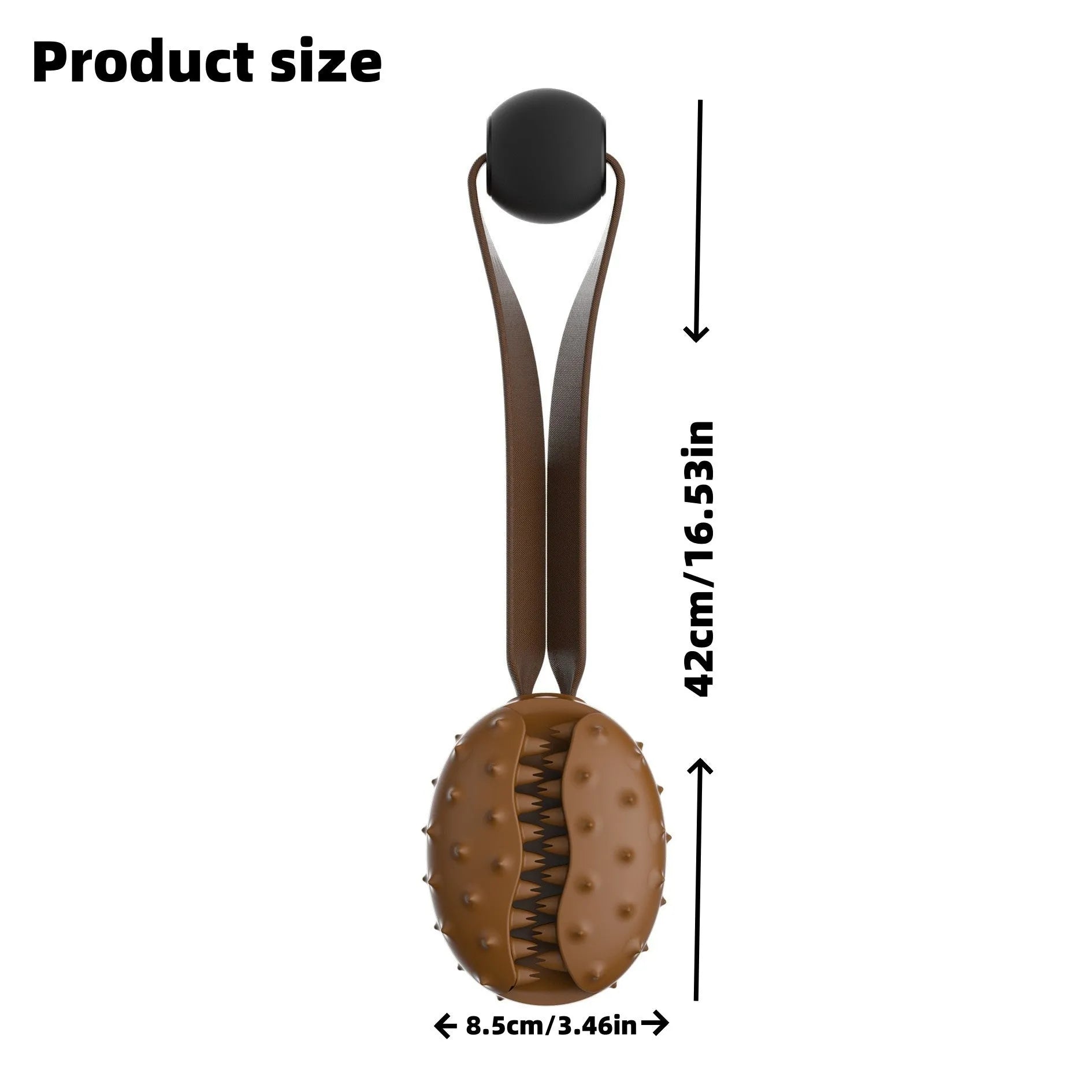 Brown coffee bean-shaped dog chew toy with textured surface and integrated cotton rope knot