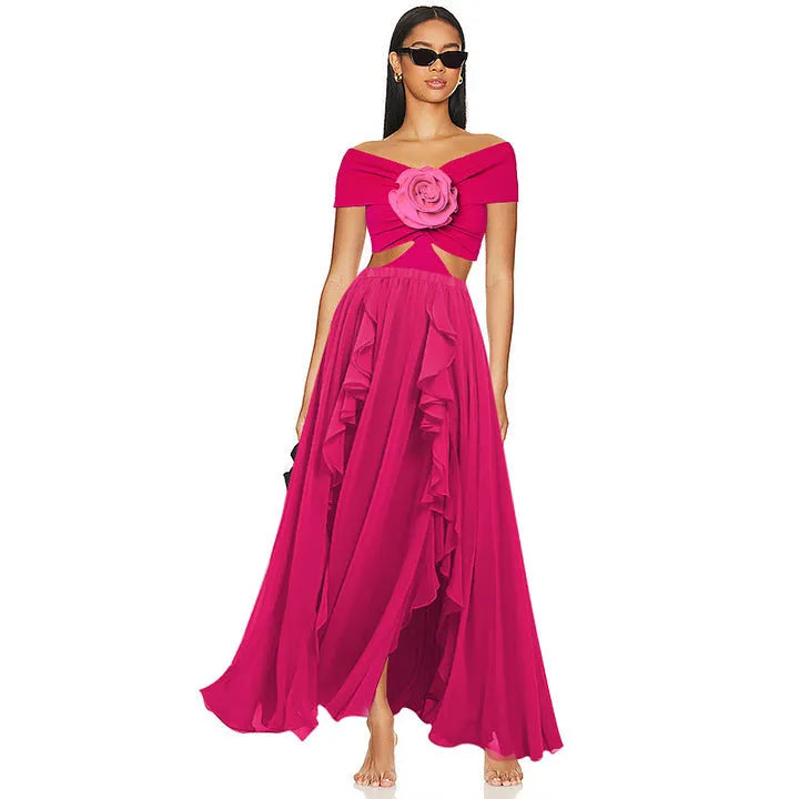 Women's hollow-out flower decoration one-piece swimsuit with optional matching skirt in quick-drying polyester fabric