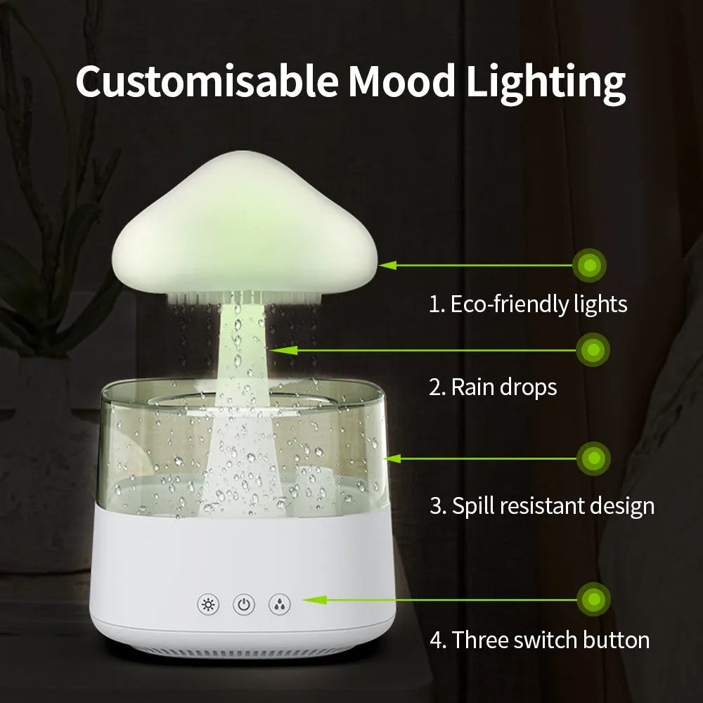 Raining cloud design desk humidifier and mushroom night light with aromatherapy diffuser