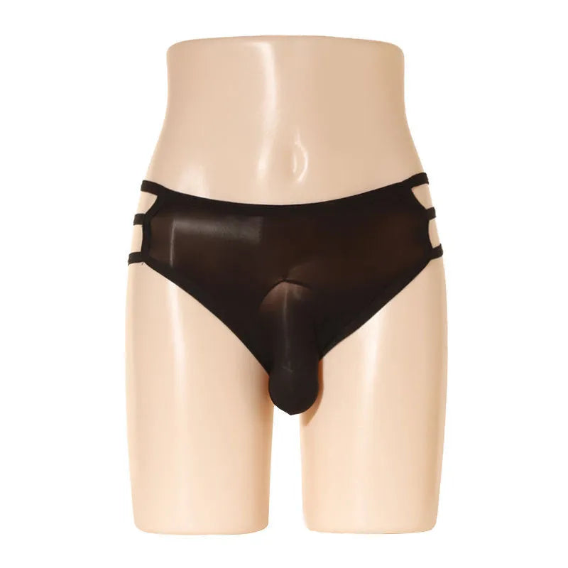 Men's transparent nylon shorts with elephant nose design in various colours like black and pink, mid waist, free size.
