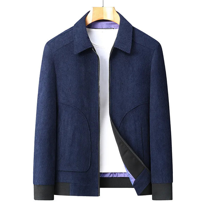 Plus size corduroy thickened coat, loose fit, side seam pockets, rust red khaki navy blue black, sizes 170-215