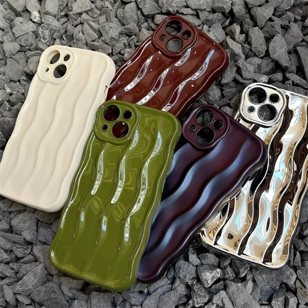 Silicone iPhone 17 case with a water ripple texture in wavy green, showing anti-falling protection.