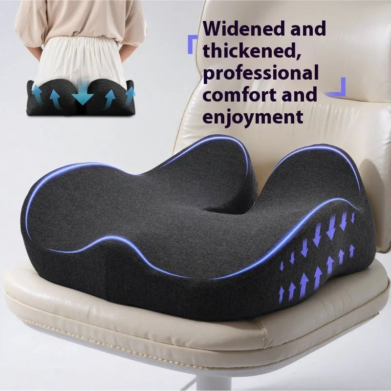 Office memory foam chair cushion measuring 46x43x12cm in light grey solid colour on office chair