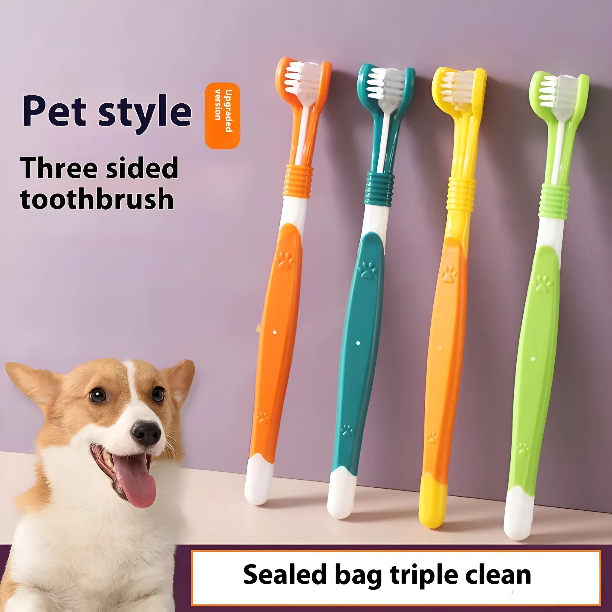 Plastic nylon pet toothbrush in multiple colour options for dog and cat dental care