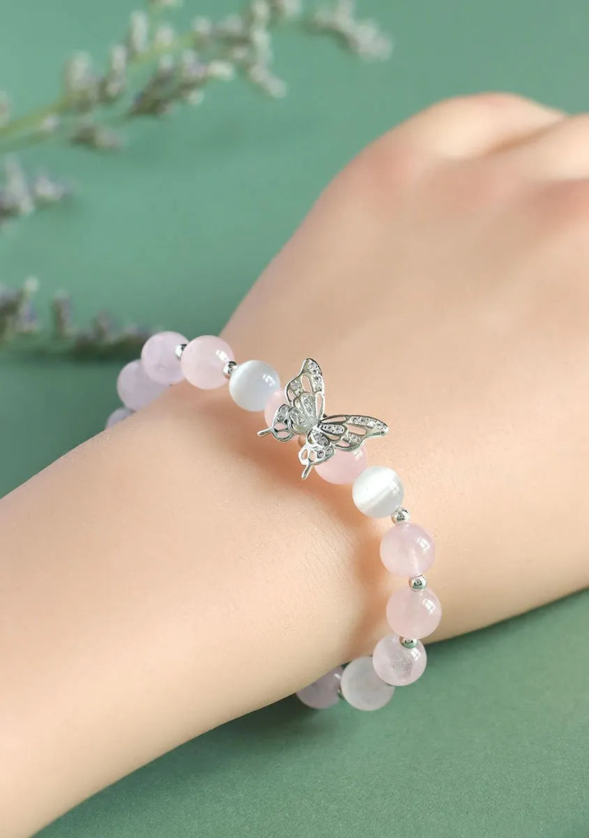 Women's crystal butterfly bracelet with cat eye design in bow shape showing three colour options