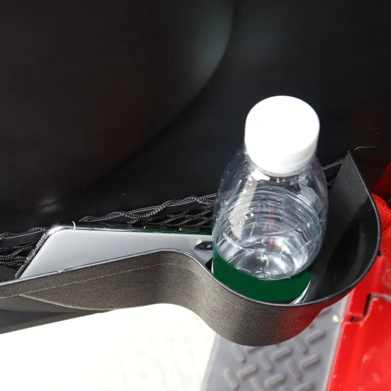 A pair of black aluminium alloy car interior storage boxes with net pockets for organising small items.