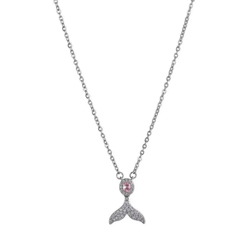 Women's sterling silver fishtail pendant necklace with O-ring chain and adjustable 41-50cm length
