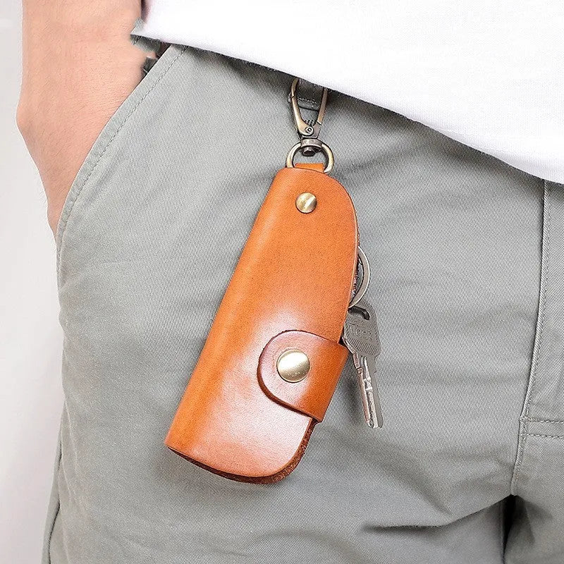 Genuine leather car key storage bag in short length with multifunctional door handmade design
